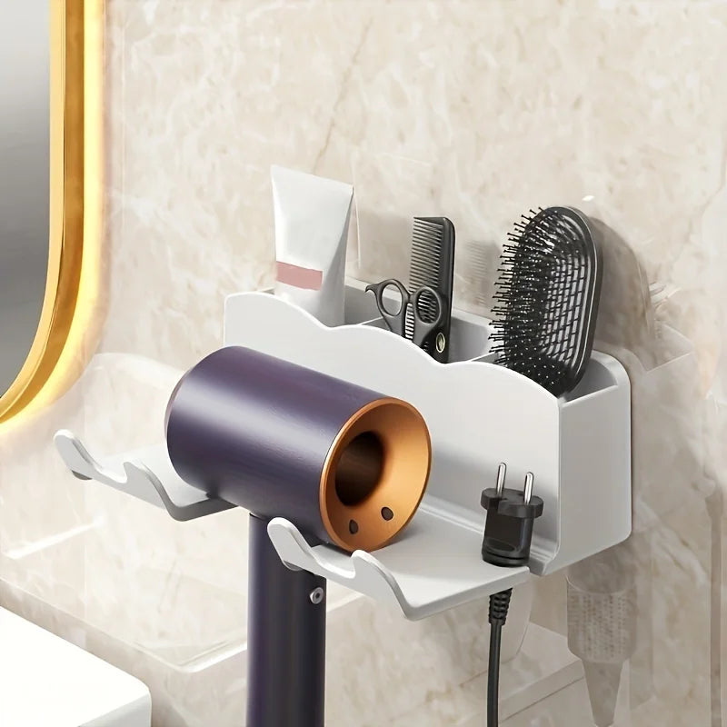 1pc Hair dryer storage rack, non perforated bathroom wall mounted bracket