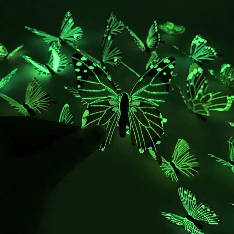 New 12Pcs Fashion 3D Luminous Butterfly Creative Wall Sticker