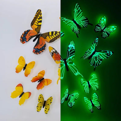 New 12Pcs Fashion 3D Luminous Butterfly Creative Wall Sticker