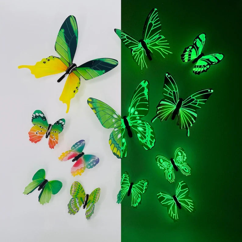 New 12Pcs Fashion 3D Luminous Butterfly Creative Wall Sticker