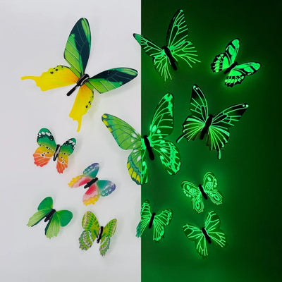 New 12Pcs Fashion 3D Luminous Butterfly Creative Wall Sticker