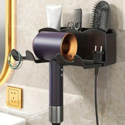 1pc Hair dryer storage rack, non perforated bathroom wall mounted bracket